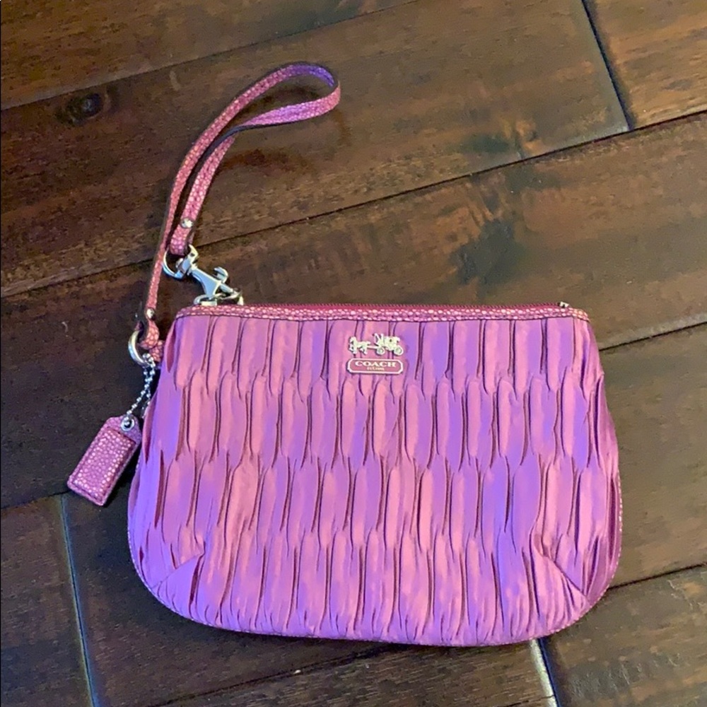 RARE Purple Satiny Ruched Wristlet w/ Exotic Trim